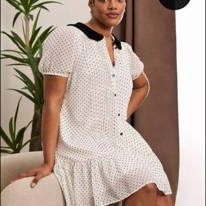 torrid White Polka Dot Dress with Black Collar